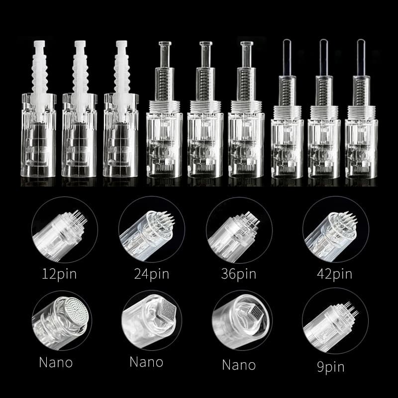 Electric Microneedle Cartridge for Eyelash and Lip Serum Applicator, Bayonet and Screw Mount, Microcrystalline 12-Pin Round Crystal 36-Pin