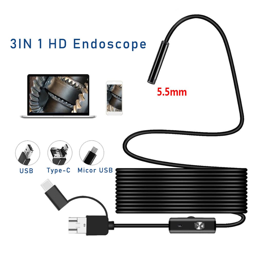 Three-in-one 5.5mm 1m-15m high-definition Android mobile phone pipe endoscope high-definition industrial endoscope