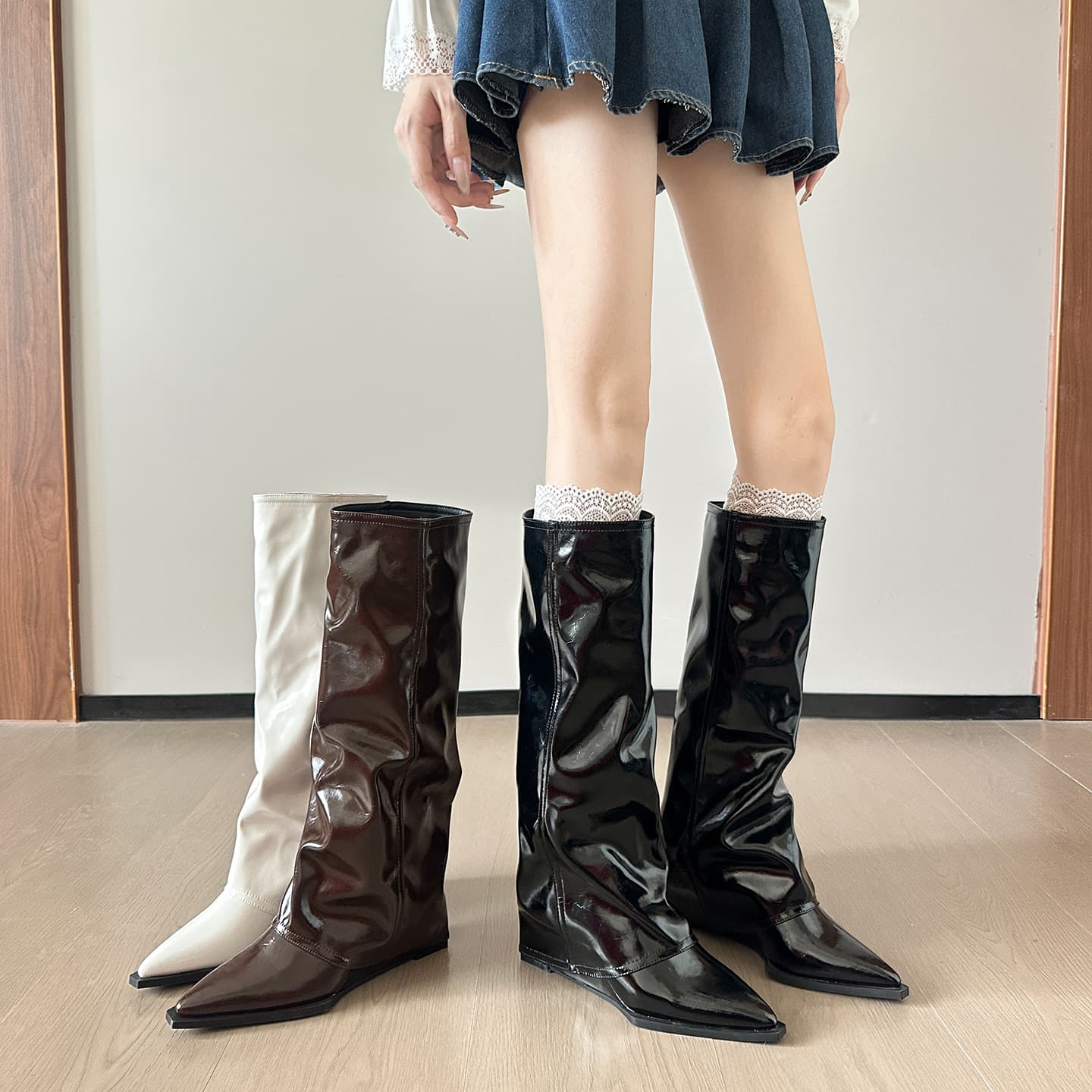 2025 Fall/Winter Wedge Fashion Boots, Height-Increasing Over-the-Knee Boots, Pointed Toe Tube Boots, Slimming Tall Riding Boots for Women