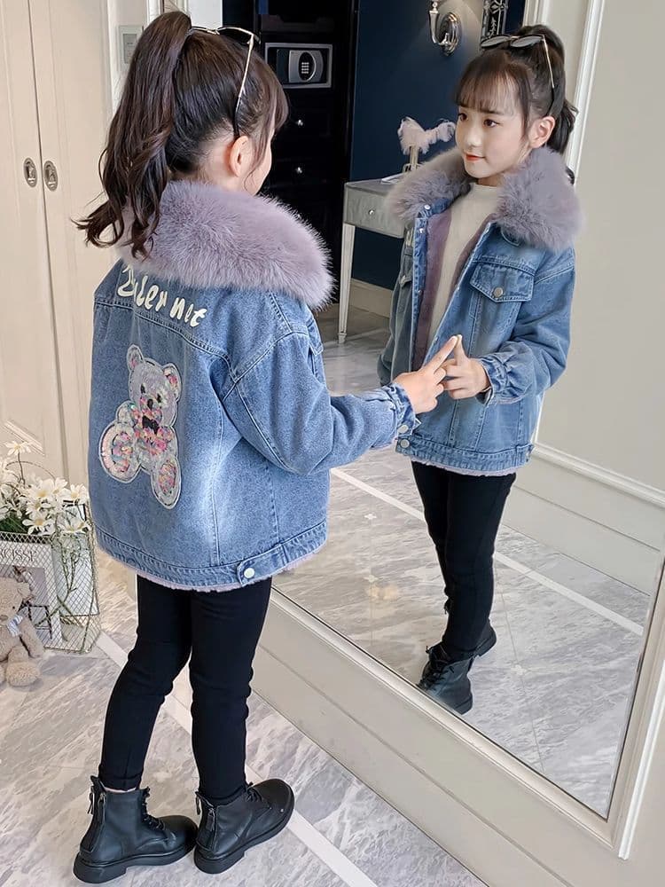 Girls' Fleece-Lined Denim Jacket Autumn/Winter 2025 New Thickened Large Kids Stylish Jacket Girls Fashionable Top