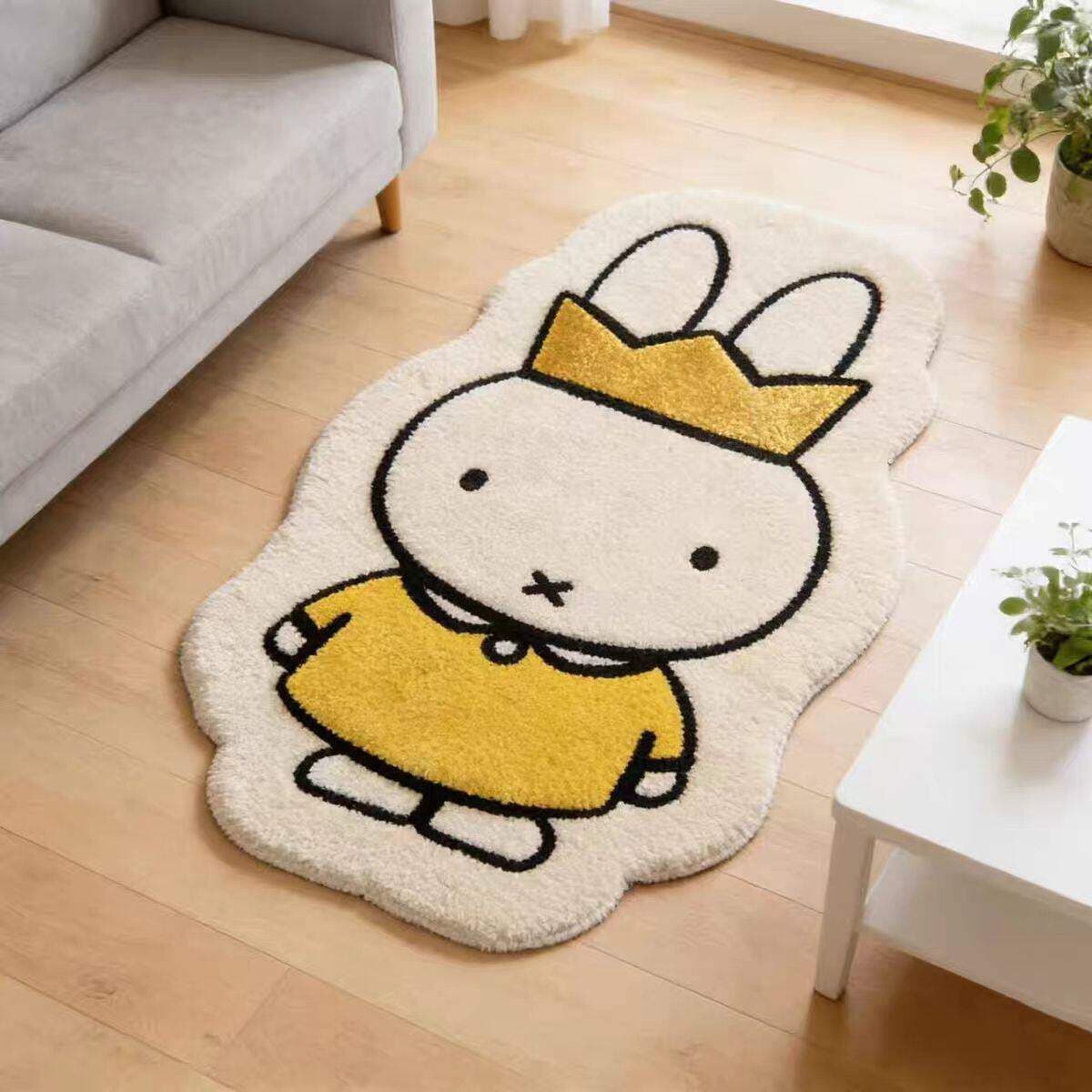 Cute Miffy Rabbit Shaped Carpet for Living Room, Home Bedroom, Bedside, Faux Cashmere Floor Mat, Children's Room, Warm and Non-Slip Mat