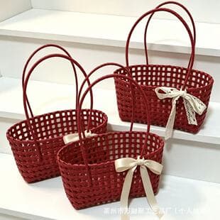 Korean Ins Style Hollow Woven Grocery Basket Gift Summer Trendy Fashion Vintage Travel Vacation Straw Woven Bag