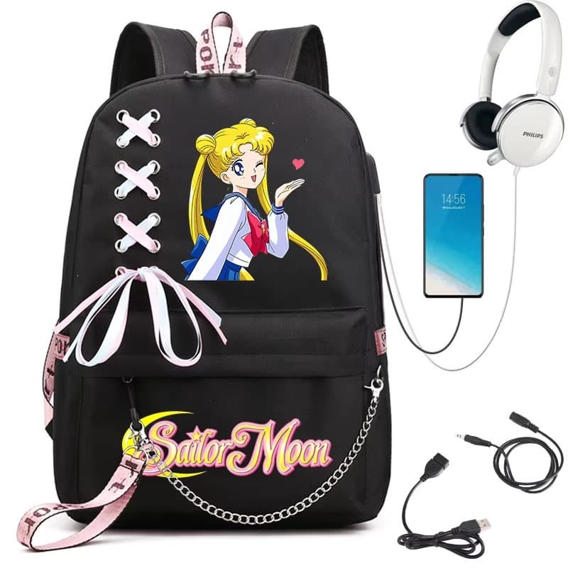 Sailor Moon Print Student Backpack Web Shoulder Bag Girls School Travel Backpack Large Capacity School Bag