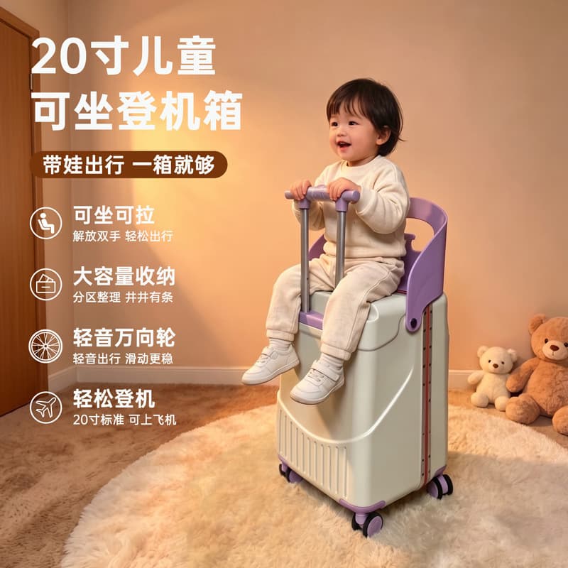 Small front-opening 20-inch children's suitcase that can sit on the plane, mother's boarding case with baby, can ride on baby's trolley suitcase