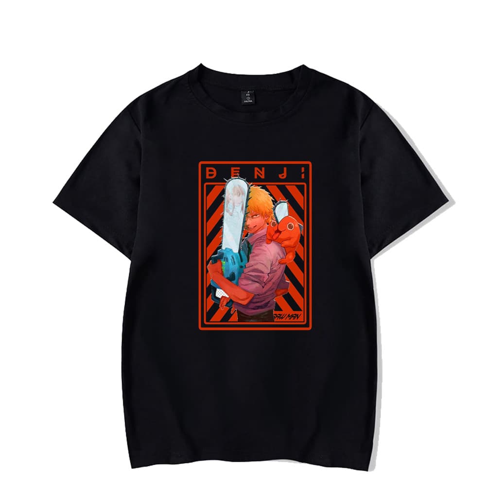 Short sleeve Chainsaw Man Denji Makima chainsaw print black T-shirt for men