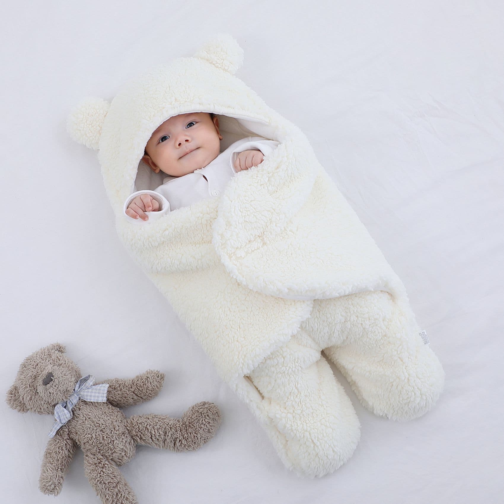Baby Autumn Winter Thick Swaddle Blanket Warm Anti-Startle Wrap Cartoon Bear Ears Warm Sleeping Bag Baby Supplies