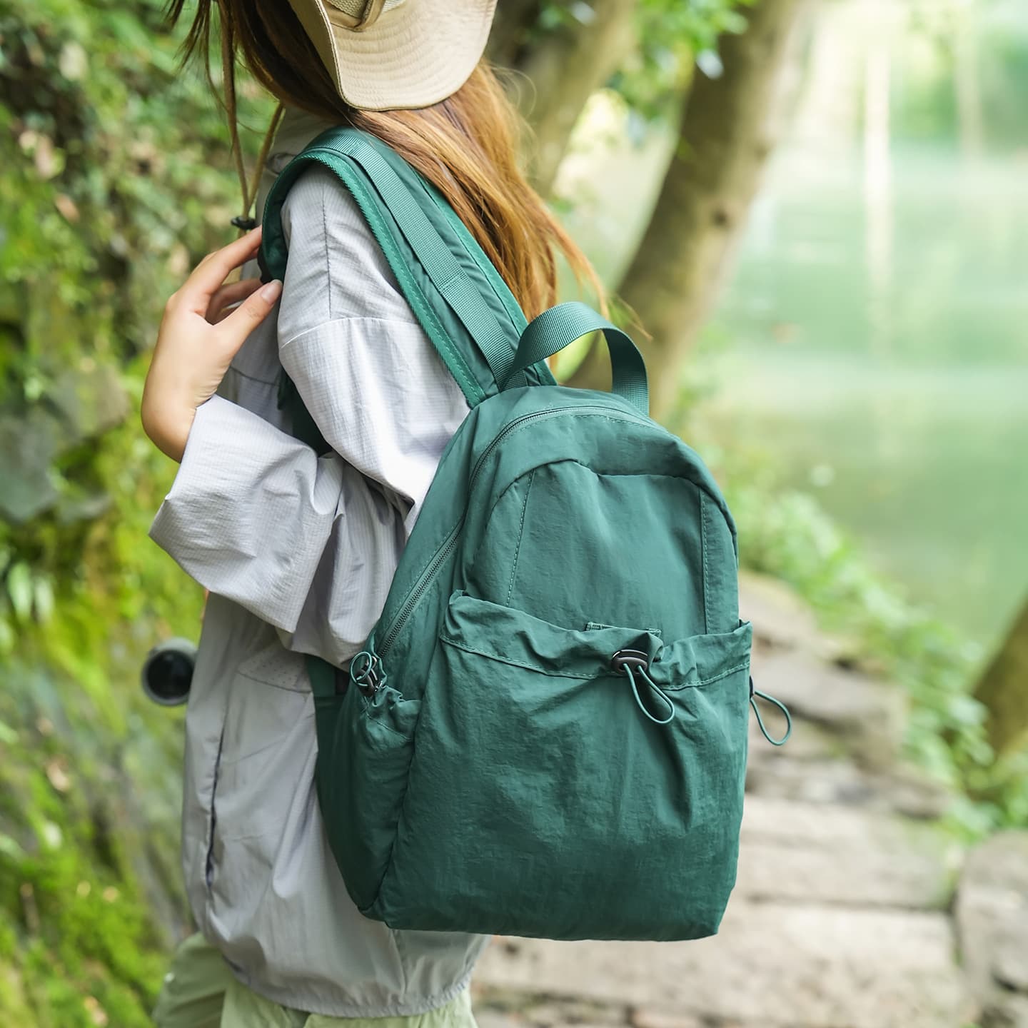 Korean Style Preppy Lightweight Nylon Drawstring Backpack for Women Students Commuter Laptop Schoolbag Sports Travel Hiking Backpack