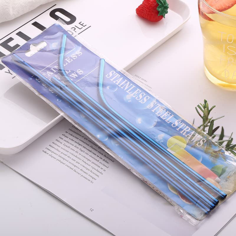 Titanium-plated colored metal straws, milk tea and beverage straws, 304 stainless steel straws, stainless steel straw set.