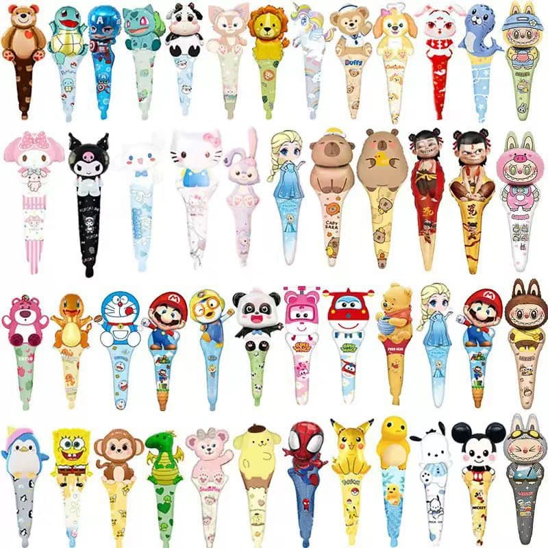 Cross-border Cartoon Medium Stick Aluminum Film Balloon Cute Animal Handheld Foil Ball for Street Stall Ground Promotion Hand Ball Wholesale Inflatable