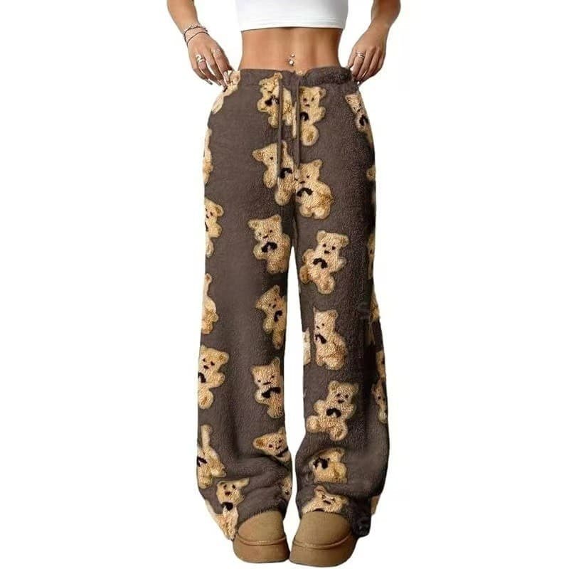 In Stock Autumn Winter Amazon AliExpress TK Cross-border Thickened Casual Fashion Print Loose Wide Leg Fleece Pajama Pants