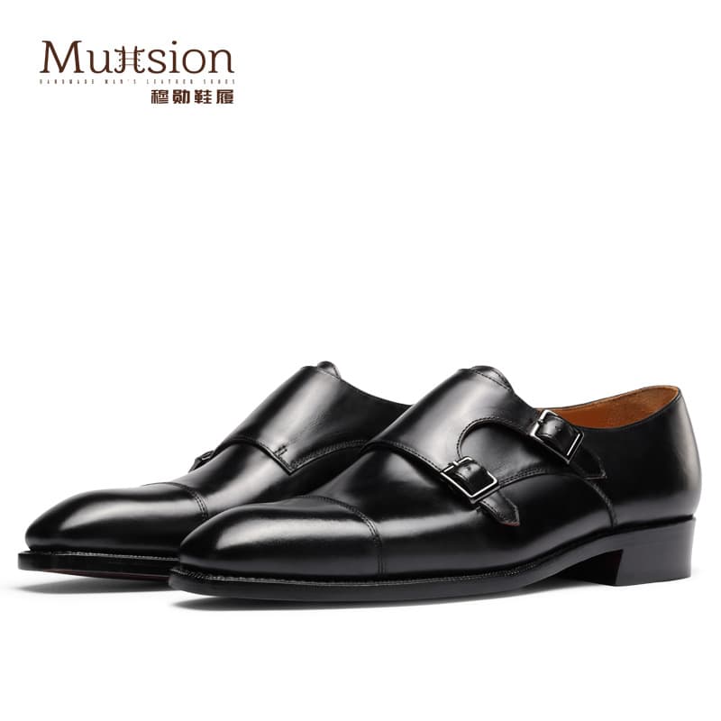 T018【Dropshipping】Men's Men's Men's Handmade Goodyear Genuine Leather Shoes Business Formal Buckle Monk Men's Shoes