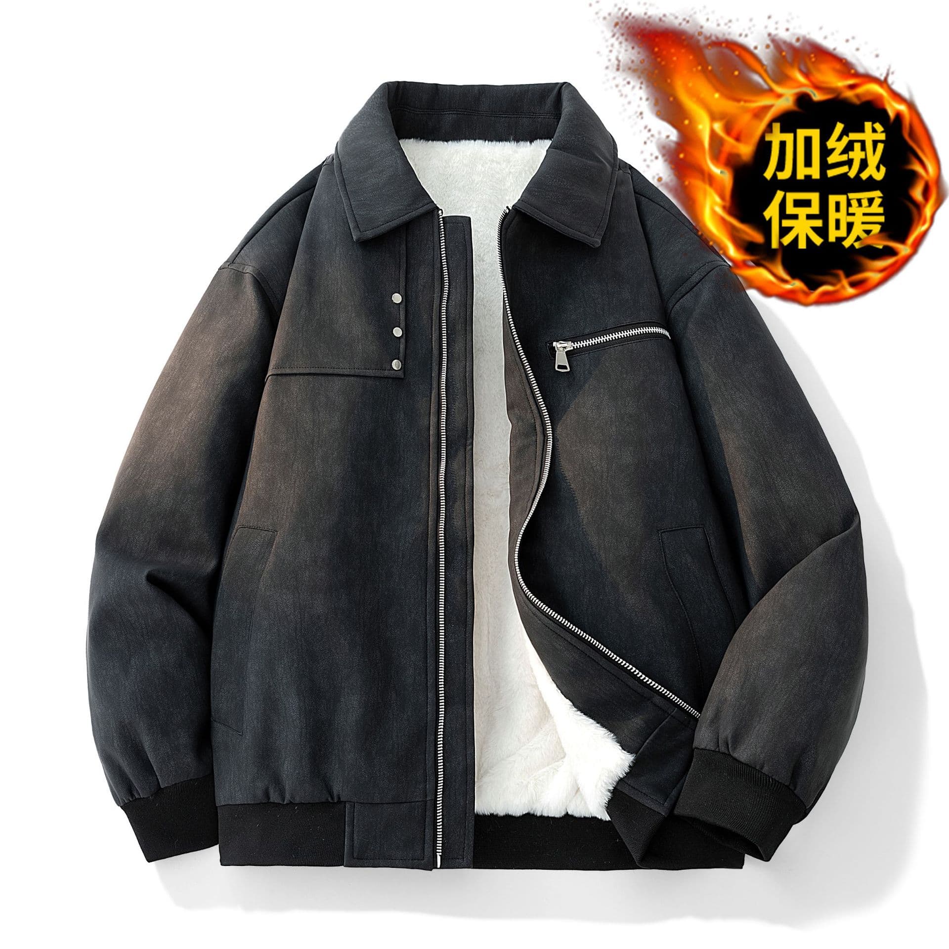Trendy Brand Spring/Autumn New Style Plus Size Jacket Unisex, PU Leather Collar, American/Hong Kong Style Loose Motorcycle Retro Casual Coat