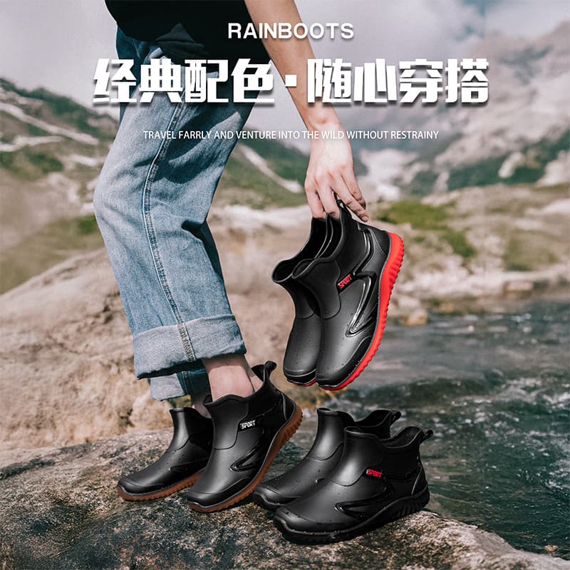 Men's Four-Season Fashion Short Rain Boots, Slip and Oil-Resistant Durable Delivery Fishing Rain Boots, Waterproof Rubber Shoes and Water Shoes