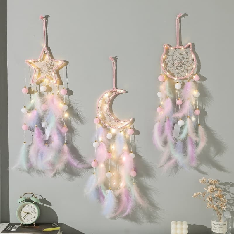 Dreamcatcher Wind Chime Ornament DIY Kit with Feather Weaving, Cute Children's Room Decoration