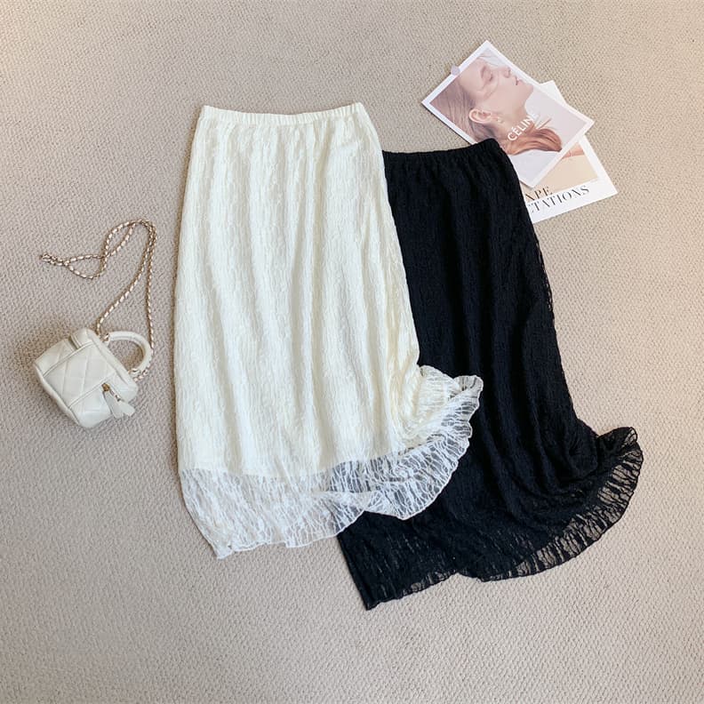 Sweet Temperament Elastic Waist Soft Lace Skirt Summer New Style Hip-Covering Slimming Straight Versatile Long Skirt