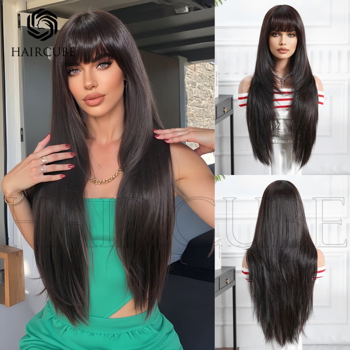 Xuchang wig lengthened black long straight 72cm high temperature silk high level without trimming natural wig full head cover wholesale