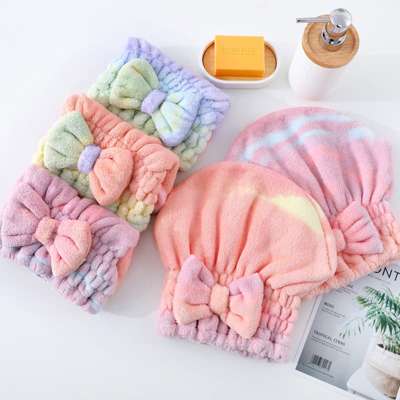Coral Fleece Bath Cap, Rainbow Gradient Hair Towel, Soft Absorbent Thickened Cute Princess Cap, Adult Hair Washing Drying Cap