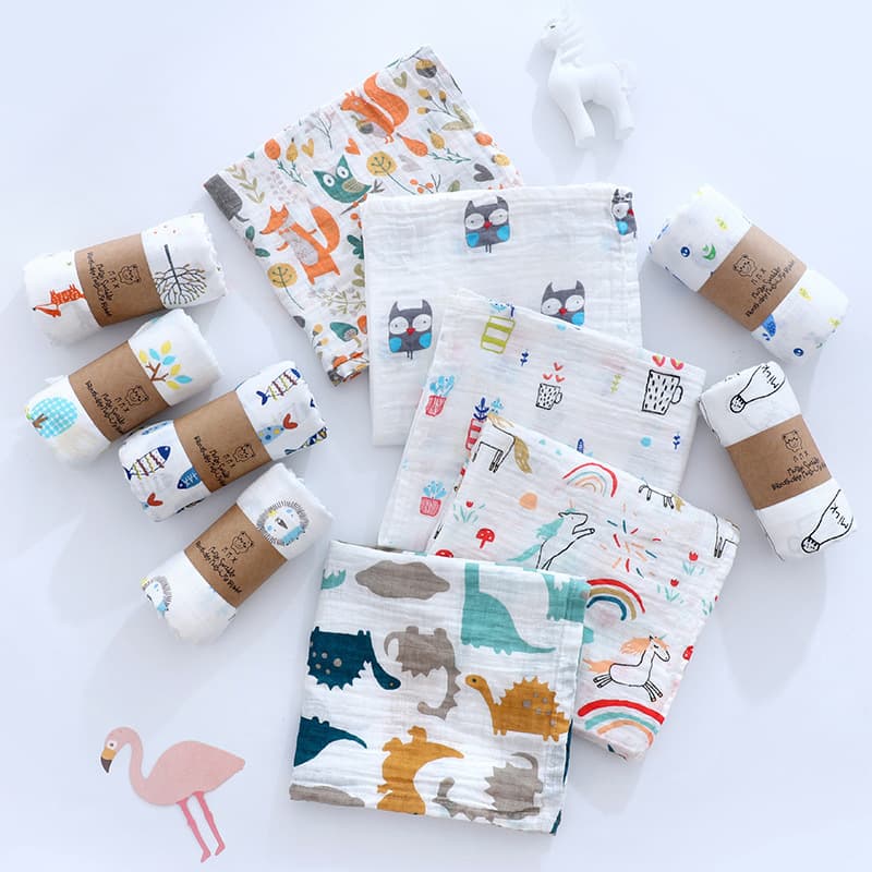 Double Layer Bamboo Cotton Muslin Baby Wrap Blanket Summer Lightweight Soft Fabric Baby Swaddle Blanket for Newborns