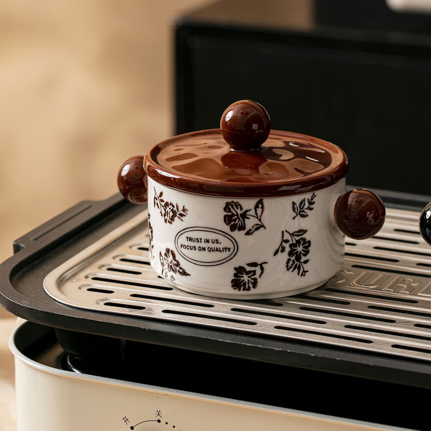 Double-ear household steamed egg bowl air fryer oven special covered baking bowl pudding cake cup high-value ceramic bowl