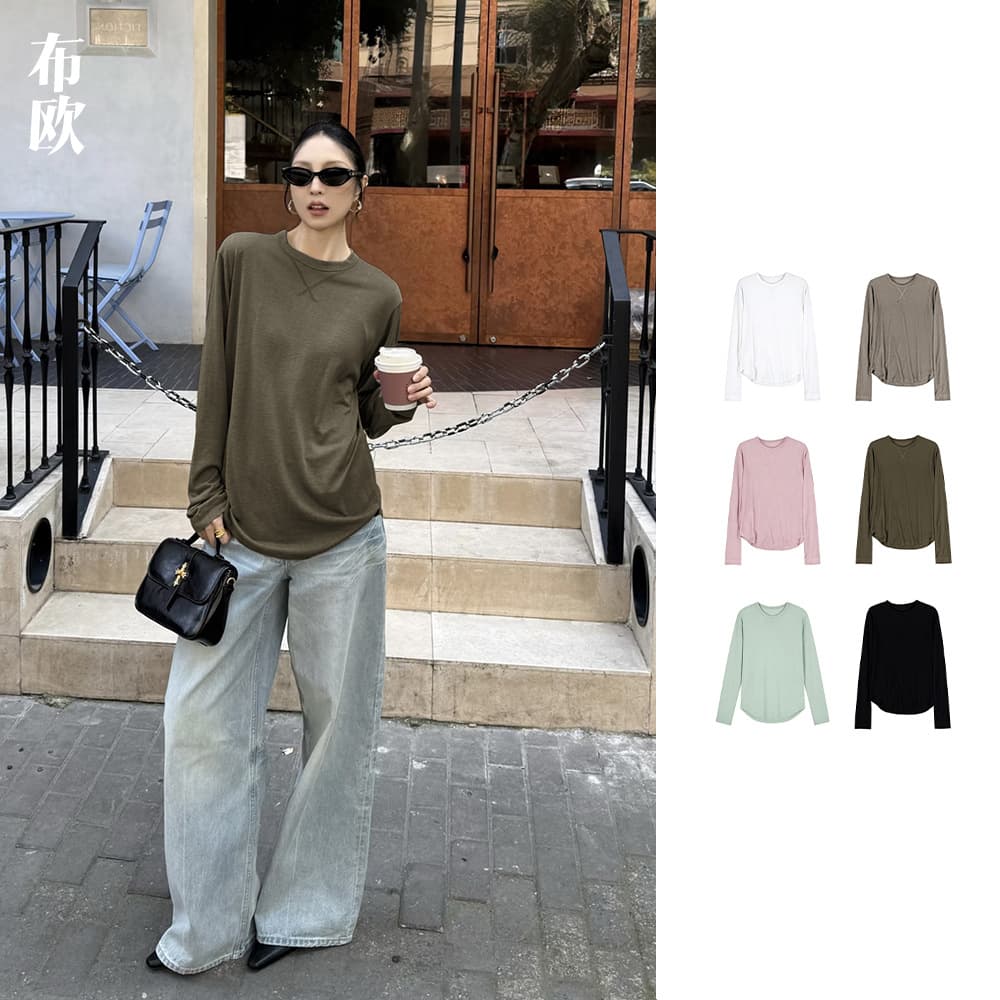 Nanyou Women's Clothing Wholesale 26 Spring/Summer Loose Lazy Style Lyocell Blouse Long Sleeve T-Shirt Versatile Casual Top