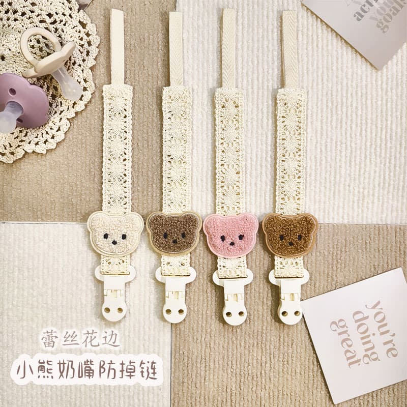Instagram-style teddy bear lace baby pacifier chain and clip, baby teething toy anti-drop rope and anti-loss strap.