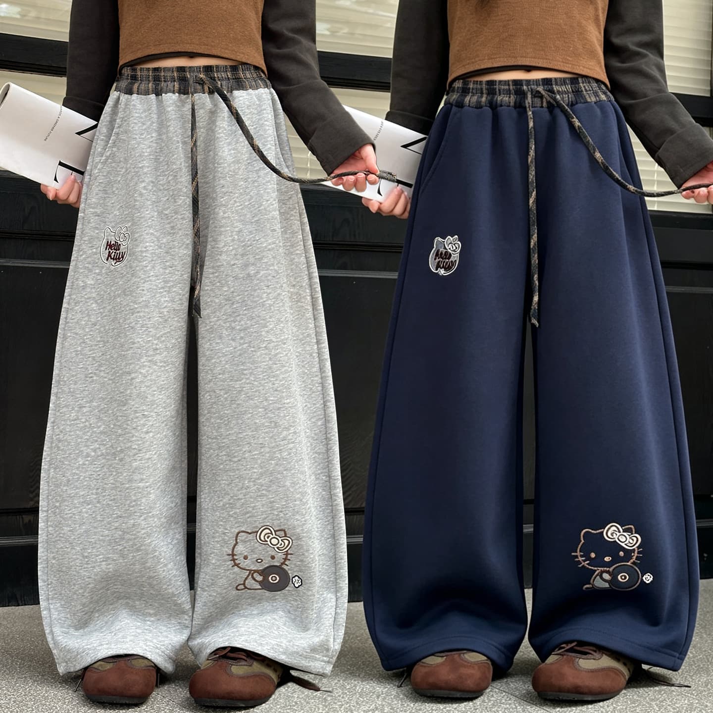 Girls' Autumn Spring Casual Sweatpants 2026 New Style, Kids' Korean Style Knit Joggers Wide-Leg Pants for Big Kids