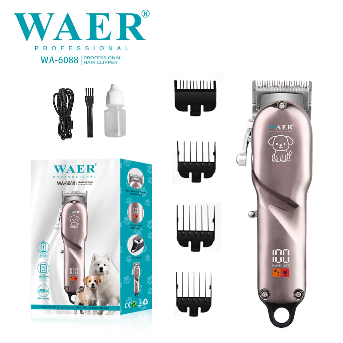 Vaer 2025 new model manufacturer wholesale cross-border electric rechargeable hair clipper low noise household pet hair clipper