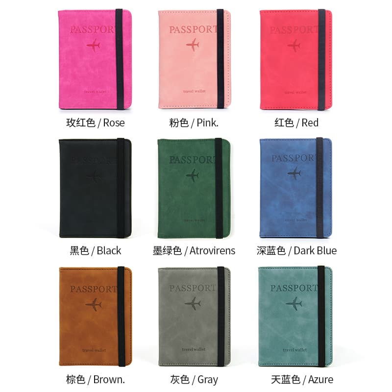 Leather Passport Holder Protection Cover Travel Cross-Border RFID Anti-Theft Boarding Pass Clip Document Case for Overseas Trips