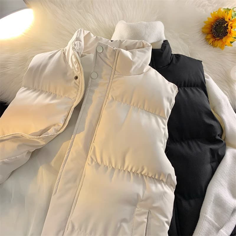 Autumn/Winter Korean Style Vest for Men and Women, Trendy Stand Collar Cotton Jacket Slim Thickened Sleeveless Jacket, Warm Vest Outerwear