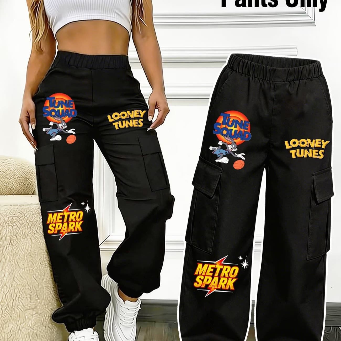 Cross-border exclusive supply of European and American retro sports style Bugs Bunny cartoon multi-color English slogan printed high-waisted leggings workwear
