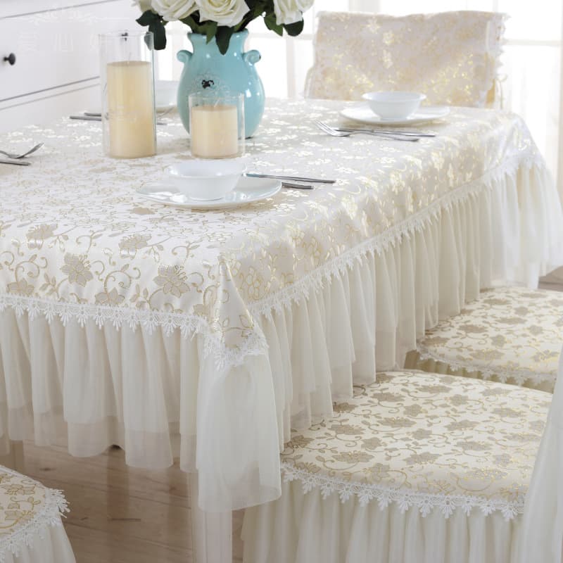 Tablecloth, Chair Cover, and Cushion Set - Fabric Rectangular Lace Dining Chair Cover and Tablecloth Set, New Arrival