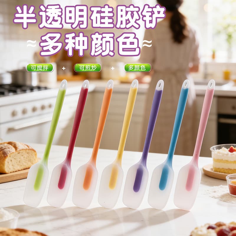 All-in-One Semi-Transparent Silicone Spatula for Cream, Jam, Mixing, and Baking Cake Scraper Tool
