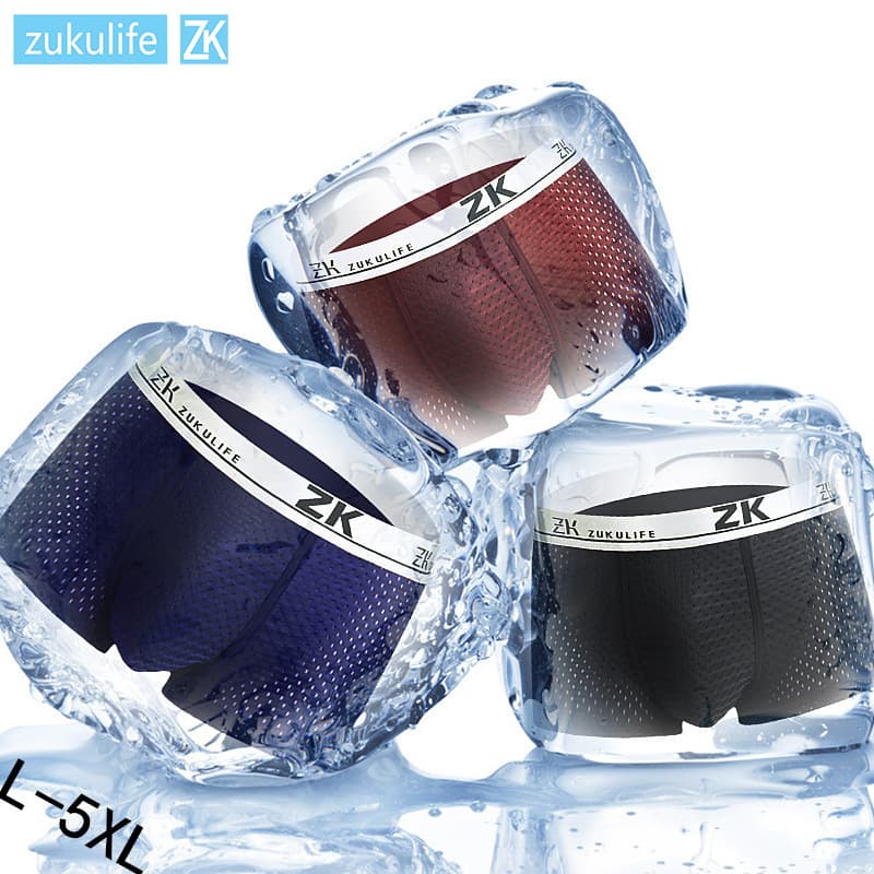 ZK Brand Men's Underwear Factory Wholesale Sexy Boxer Briefs Large Size Mesh Ice Silk
