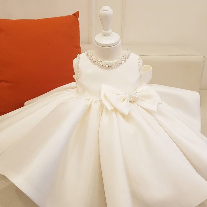 Girls Princess Dress 2026 New Children's Bow Performance Costume Puffy Dress Korean Style Baby First Birthday Formal Dress Spring