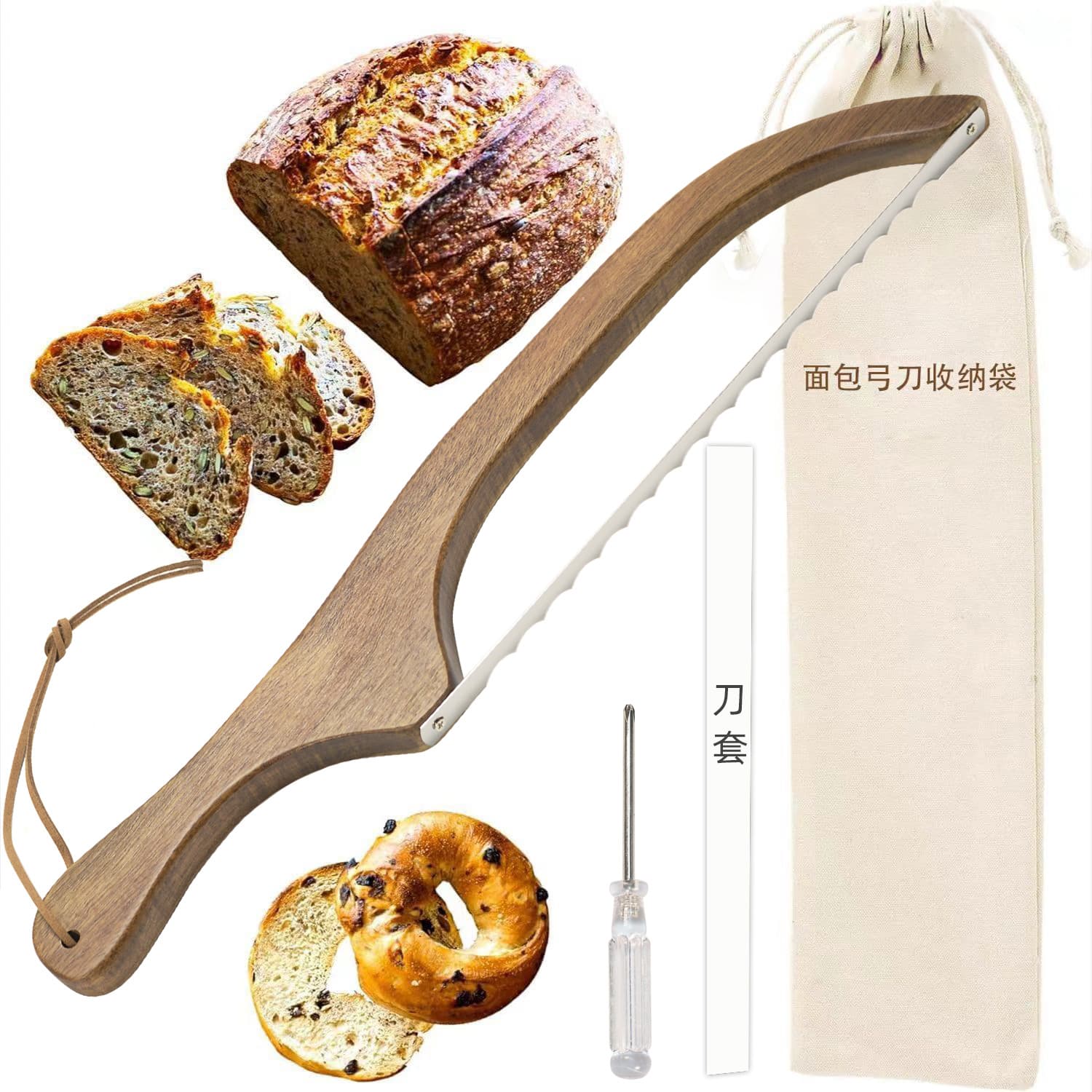 Wooden Bread Saw for Toast and Baguette, Simple Cutting Tool for Easy Slicing