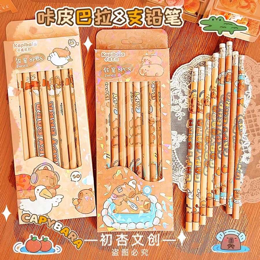 Cross-border Capybara Pencil Student Wooden Pencil HB with Eraser Capybara Wood Pencil Export