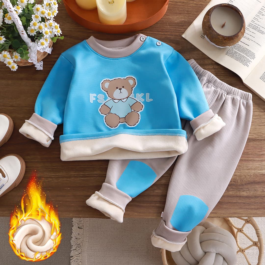 Kids Thermal Underwear Set Fleece-Lined Thick Boys Girls Autumn Baby Warm Clothing Winter Dinosaur