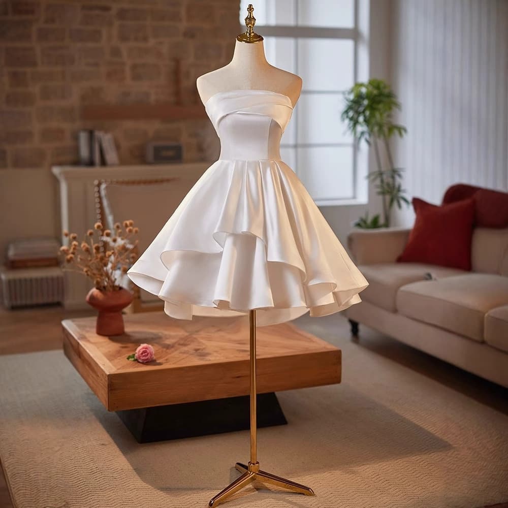 New Light Wedding Dress Gown Bride Texture Engagement Dress Birthday Banquet Niche White Strapless Short Dress