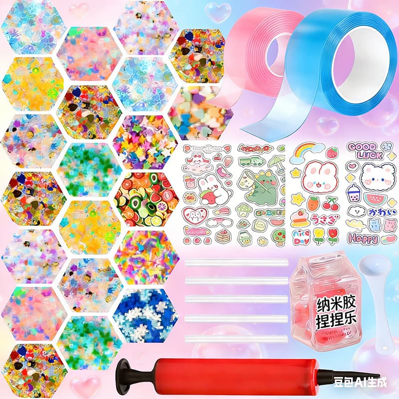 Nano Tape Squishy Toy Blow Bubbles DIY Cartoon Stickers Guka Nano Tape Kids Non-Toxic Double-Sided Tape Set