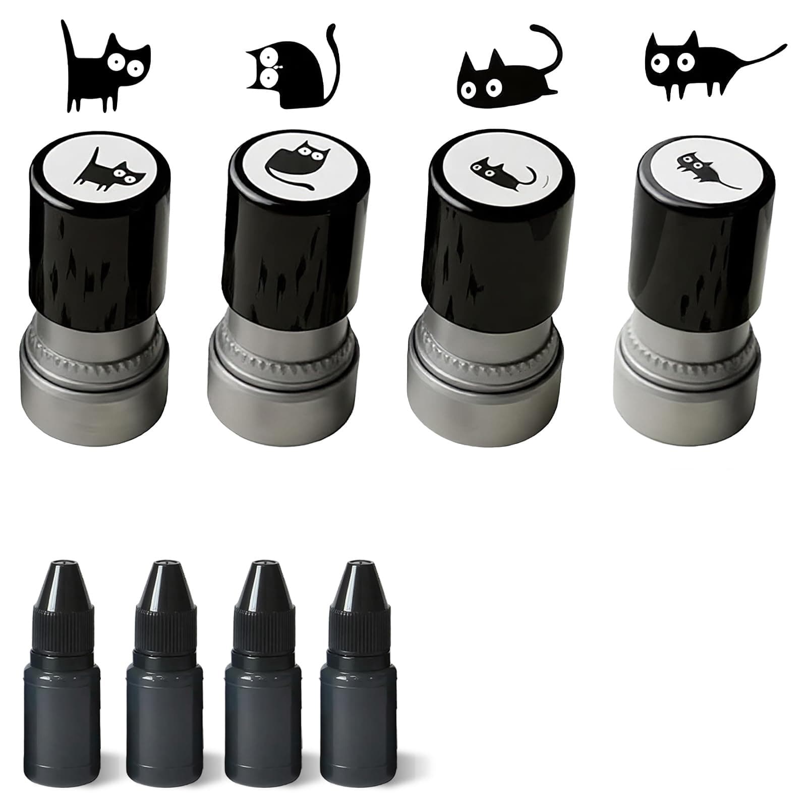 Cat stamp self-service tracing animal pattern diary for children and teachers scrapbook 4-pack round black cat stamp