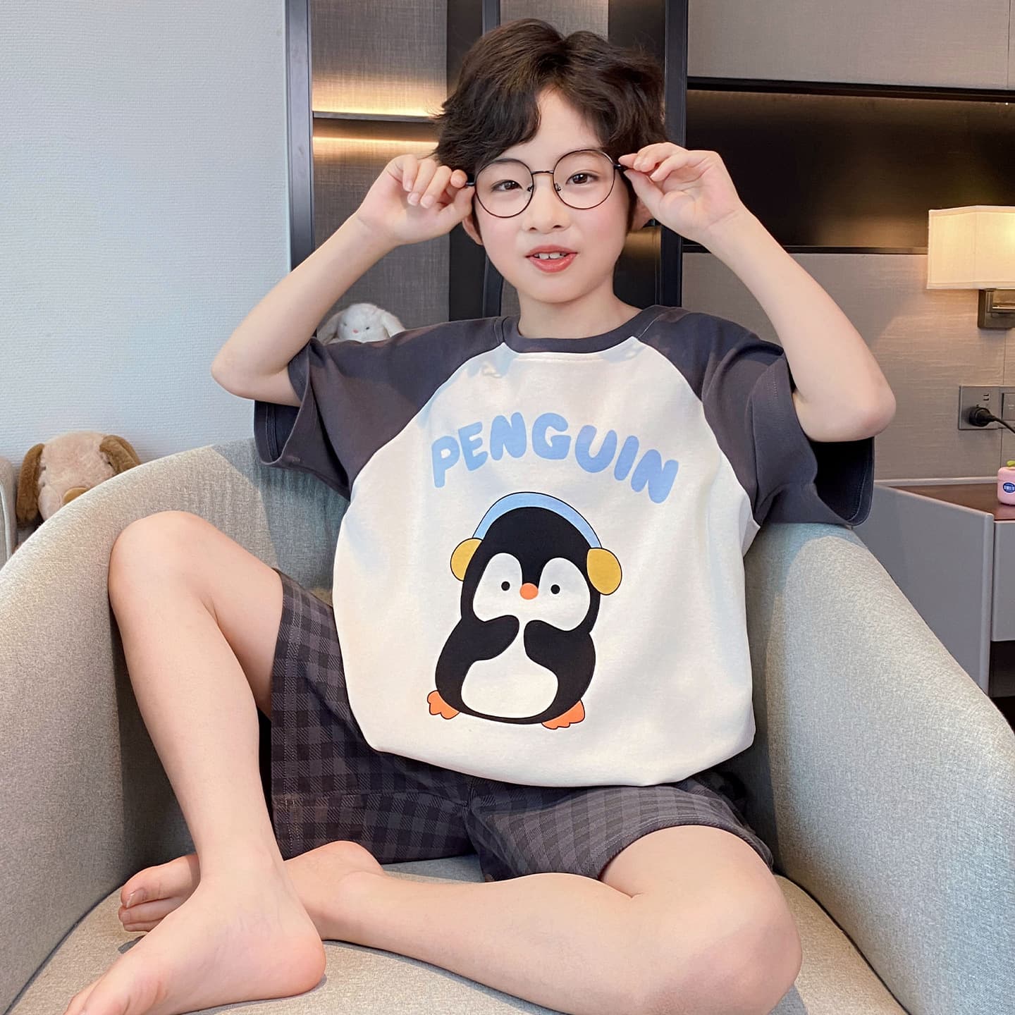 Boys' Pajamas Summer Short Sleeve Thin Pure Cotton Medium Big Kids Baby Summer Boys All Cotton Children Parent-Child Loungewear