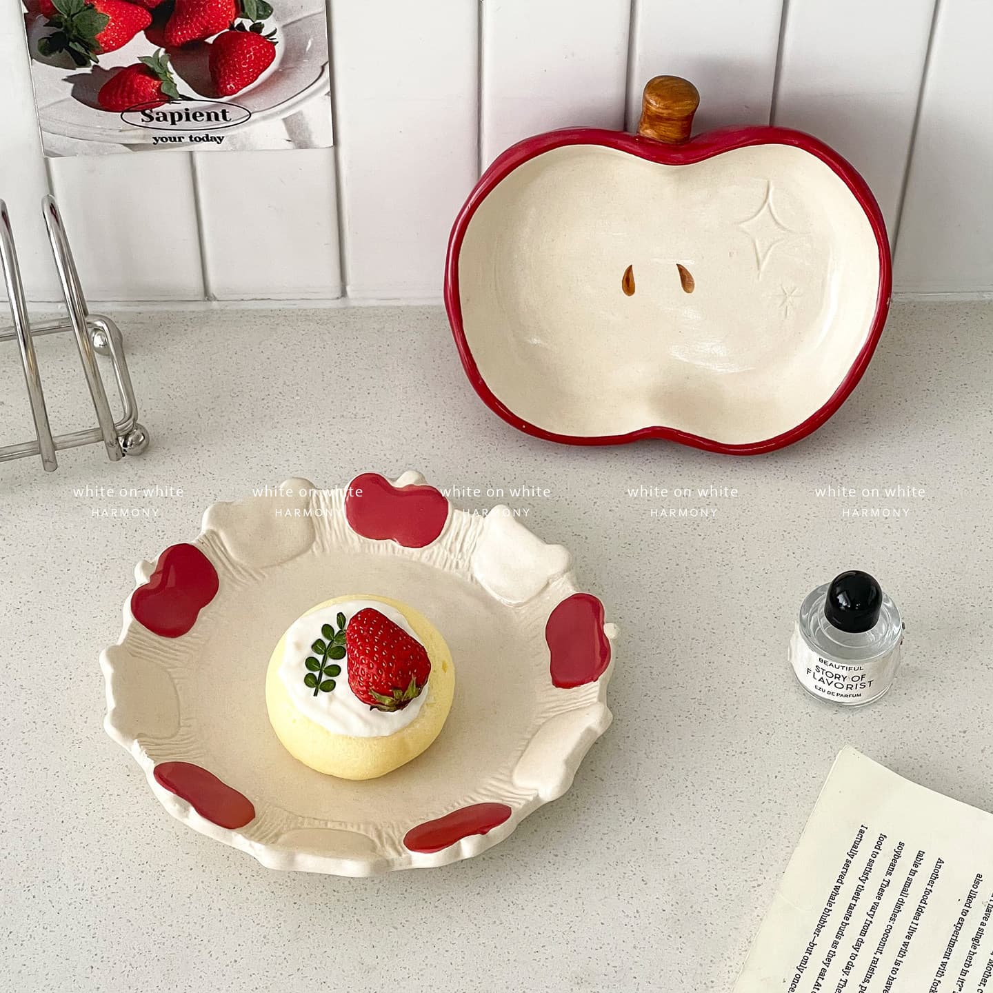 Pretty Plate Cute Apple Bear Plate, One-Person Breakfast Plate, Ceramic Fruit Salad Plate, Cake Dessert Plate