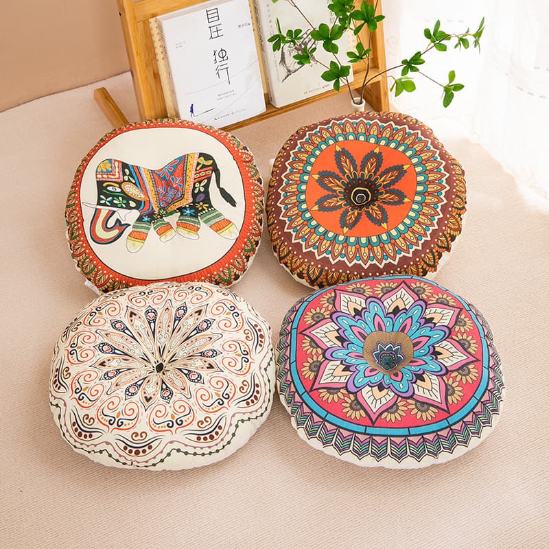 Cotton-linen round chair cushion, breathable home bohemian style, double-sided balcony, bay window, tatami floor mat