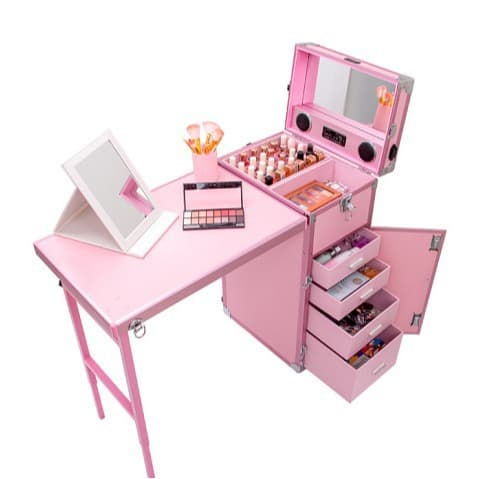 Professional Trolley Makeup Case with Bluetooth Speaker, Foldable Mobile Makeup Table, Large Capacity Tattoo & Nail Tool Station