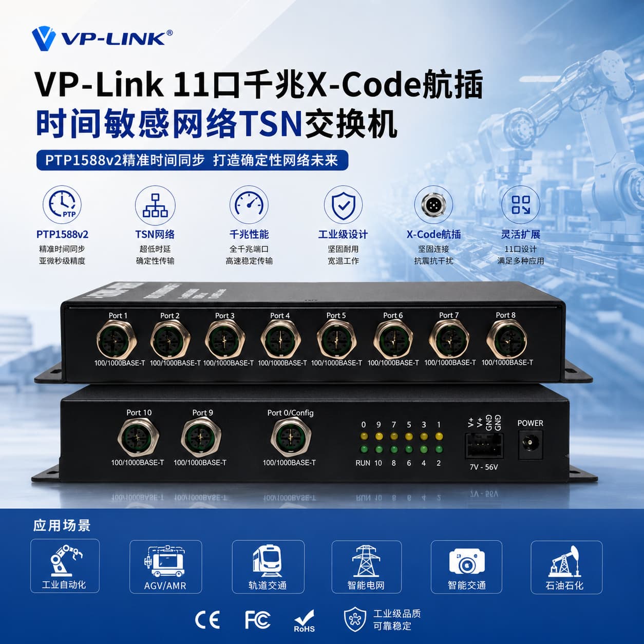 Time-Sensitive Networking TSN Switch, PTP 1588v2 PTP Switch, 11-Port Gigabit, Clock Synchronization
