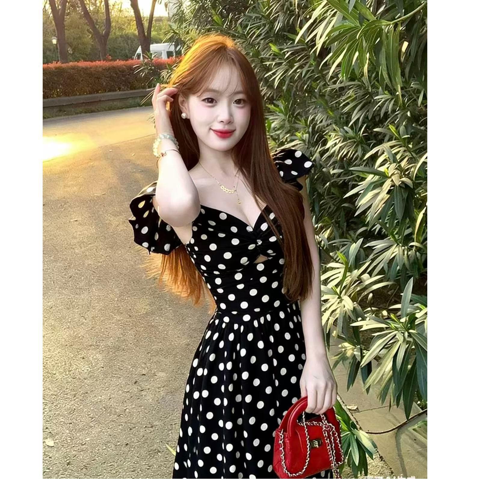 Fashionable New Summer Soft Slimming Plus Size Polka Dot Long Dress with Elegant Style
