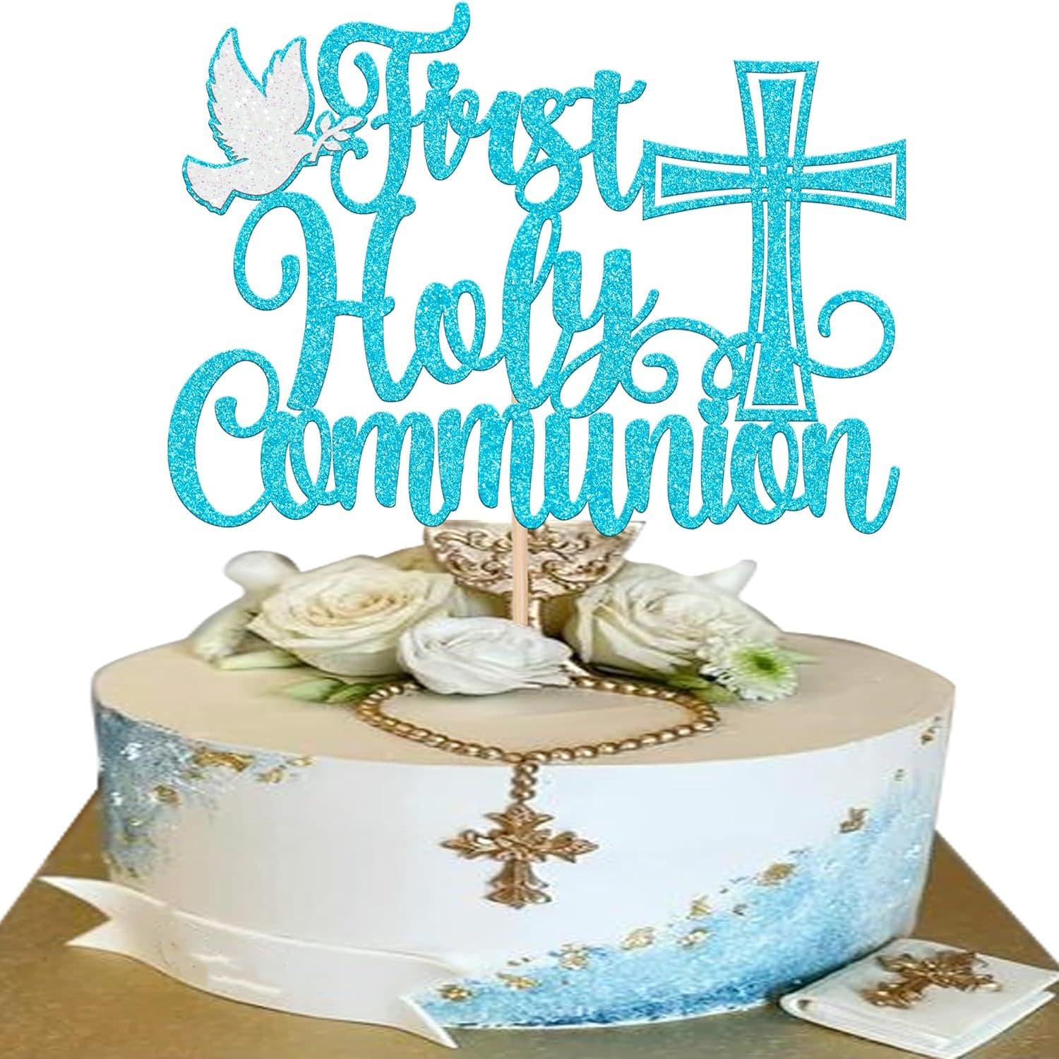 Cross Holy Communion Cake Topper Decoration Insert Baby Eucharist Baptism Party