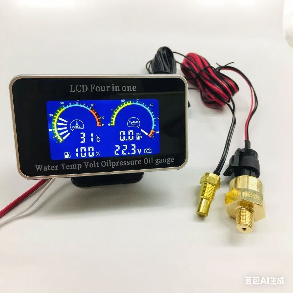 Cross-Border LCD 4-in-1 Combined Gauge Set for Car Modification: Oil Pressure, Fuel Level, Water Temperature, and Voltage Gauge