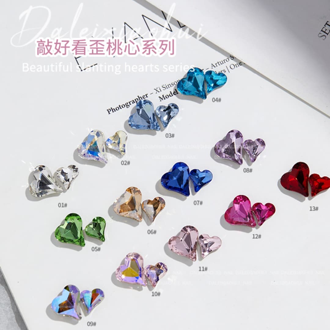 Trendy Nail Art Rhinestones Pointed Bottom Crooked Heart Super Sparkle Love Heart Colored Crooked Peach Crystal Nail Decor Wholesale