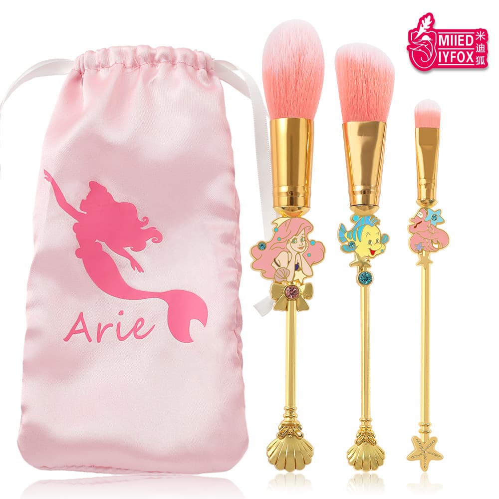 Cartoon Cute Little Mermaid Makeup Brush 3-Piece Set Mermaid Princess Arie Brush Set Eyeshadow Brush Powder Brush